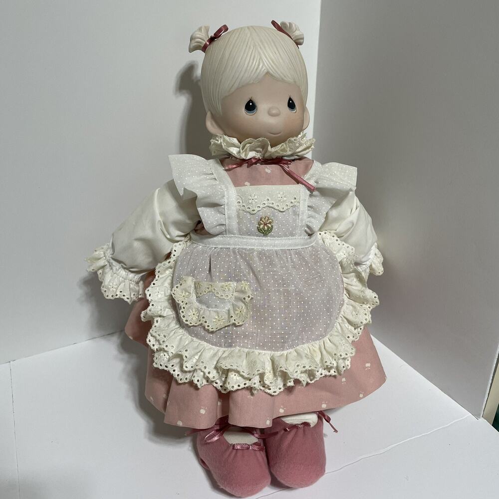 Vintage Precious Moments 18 In Doll with‎ Porcelain Head and Cloth Body W/ Stand